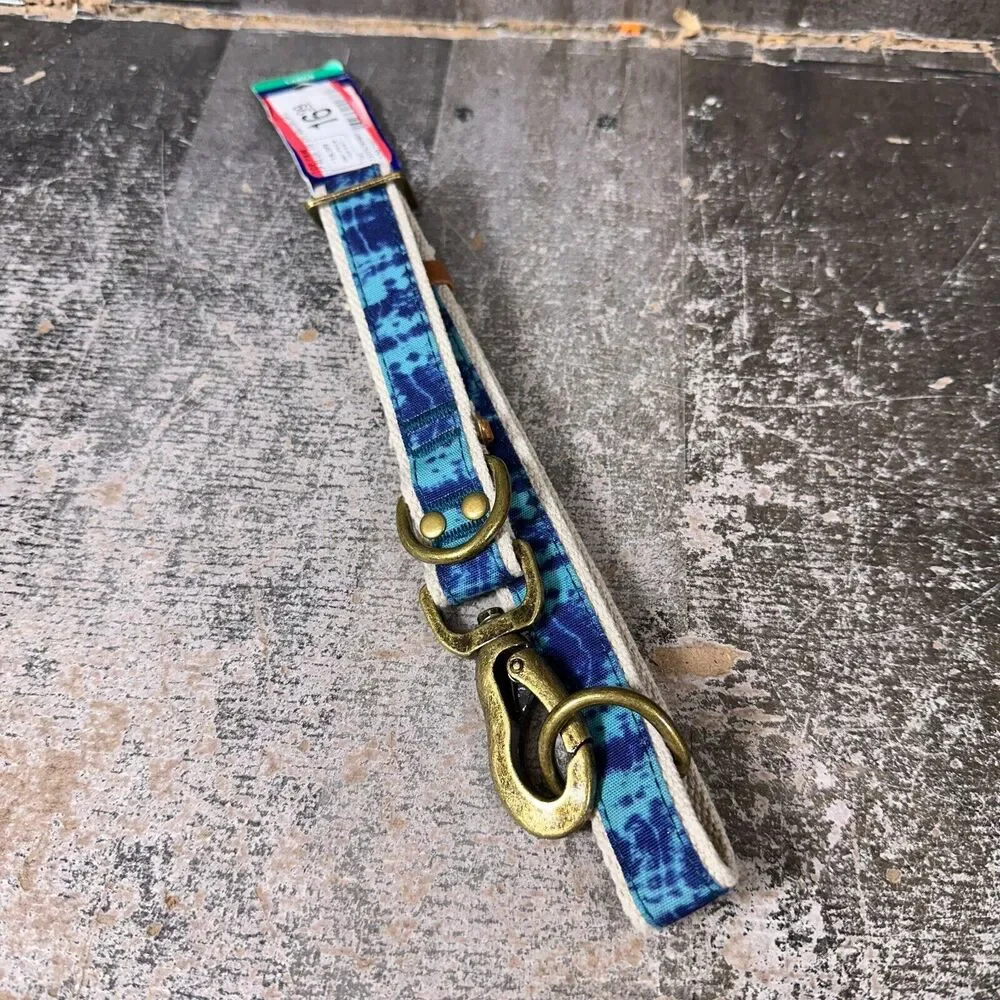 Blue Tie Dye Marble Dog Collar Boho Ethnic Bronze Tone‎ Buckle Large 18in-26in